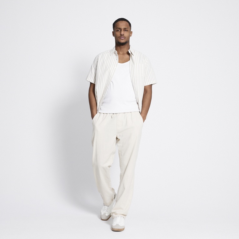 Short sleeve linen blend shirt "Isak Stripe" Light Beige